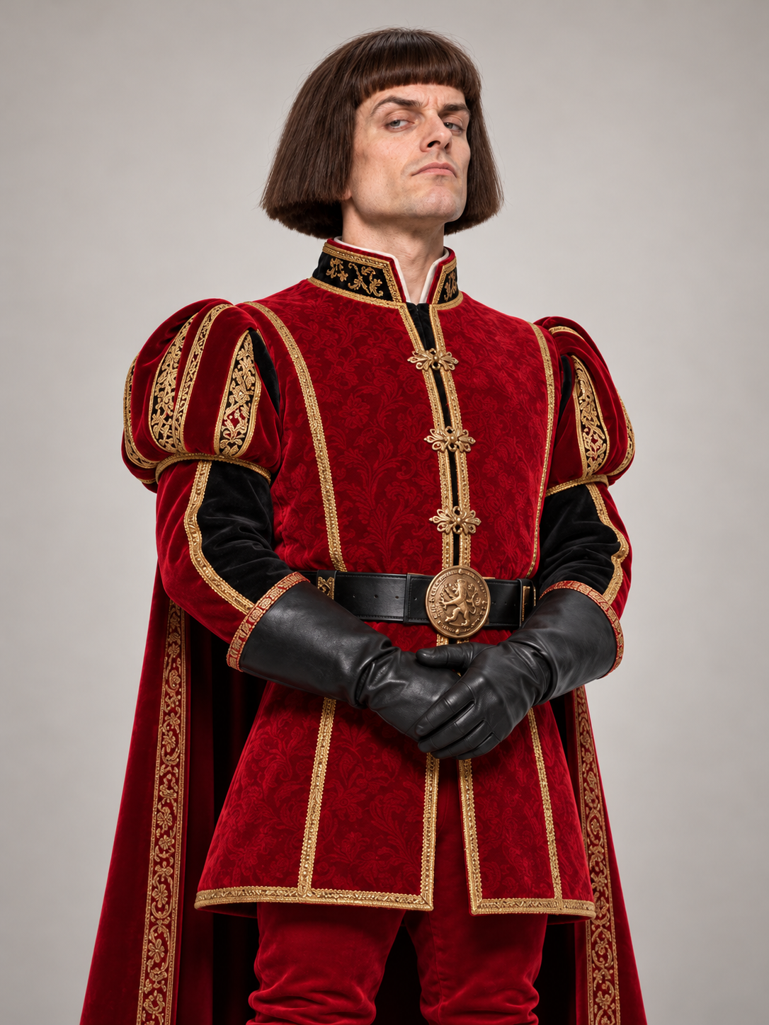 Lord farquaard com seu figurino vermelho e dourado